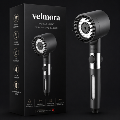Velmora AquaFlow™ Yüksek Basınçlı Filtreli Duş Başlığı