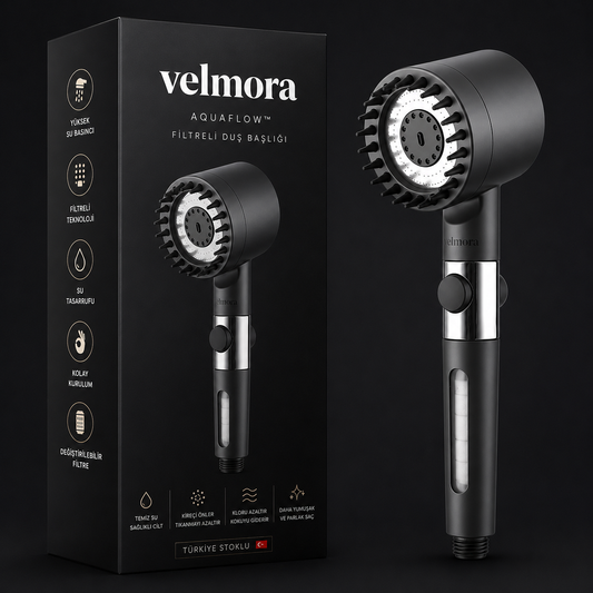 Velmora AquaFlow™ Yüksek Basınçlı Filtreli Duş Başlığı